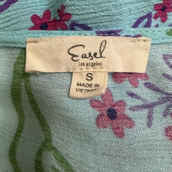 Easel Babydoll Top Women's S Blue Boho Floral Ruffle Sleeve Casual Shirt - Picture 5 of 8